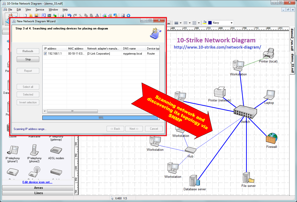 network device discovery tool to generate visio