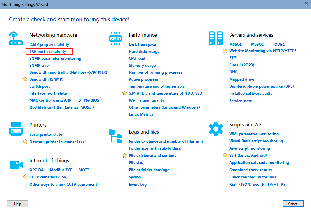 wizard - tcp port monitoring