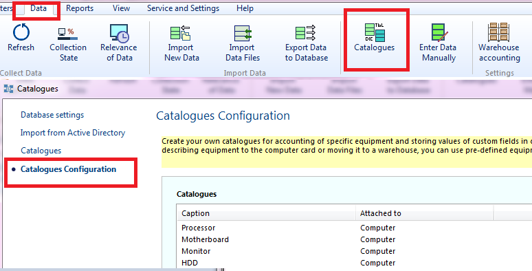 catalogues configuration